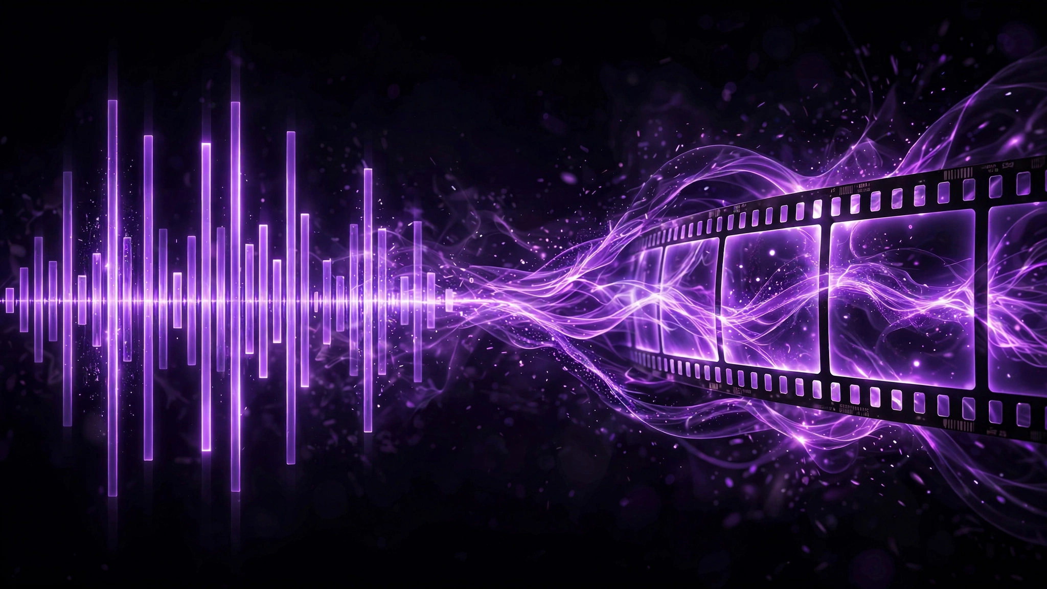 Audio waveform morphing into film strip frames