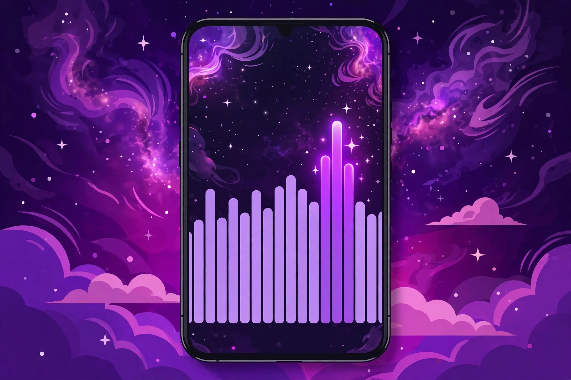 Phone screen showing an audience activity chart across 24 hours with one peak window highlighted in purple