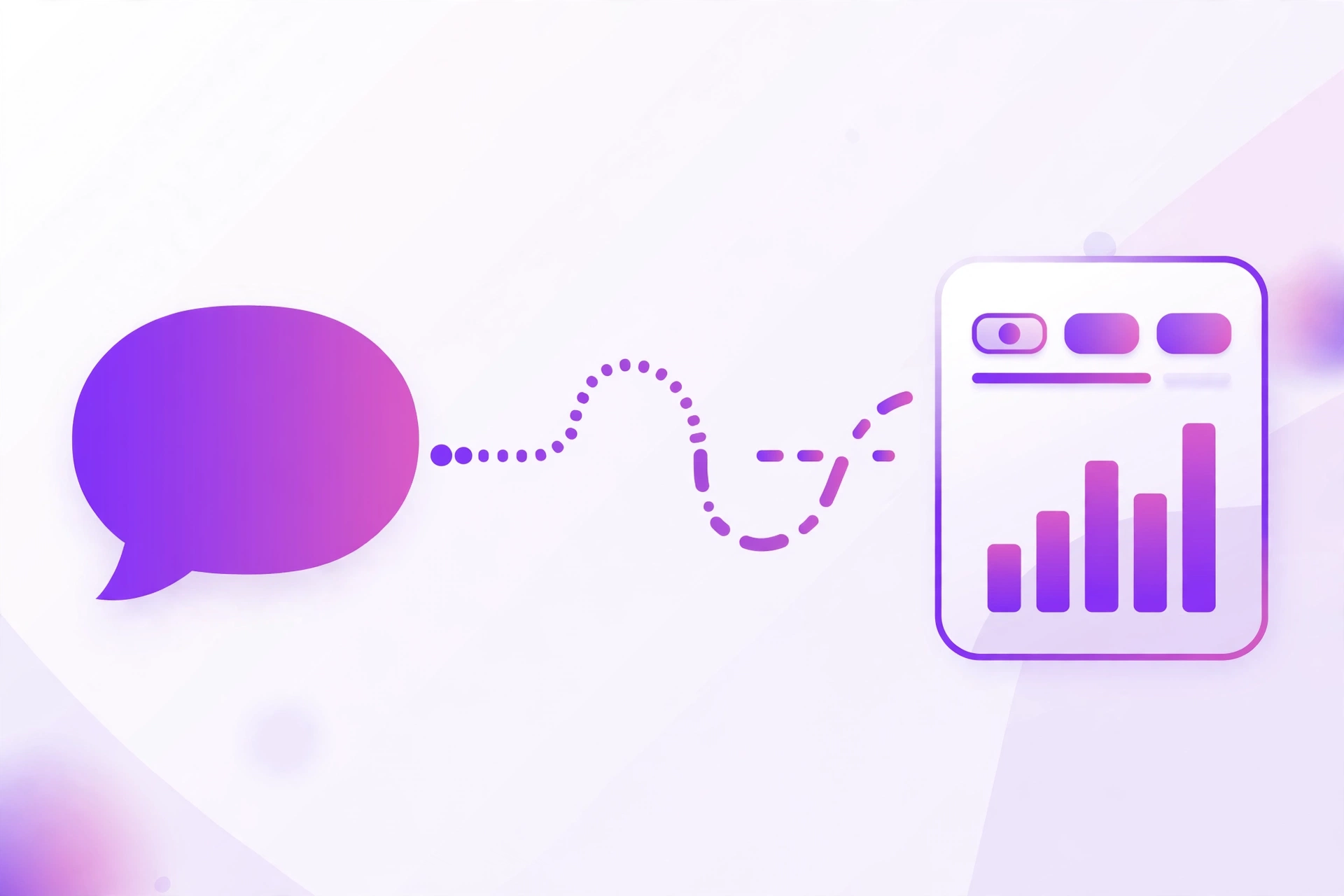 Flow graphic showing a chat prompt turning into an interactive app widget with buttons and a chart