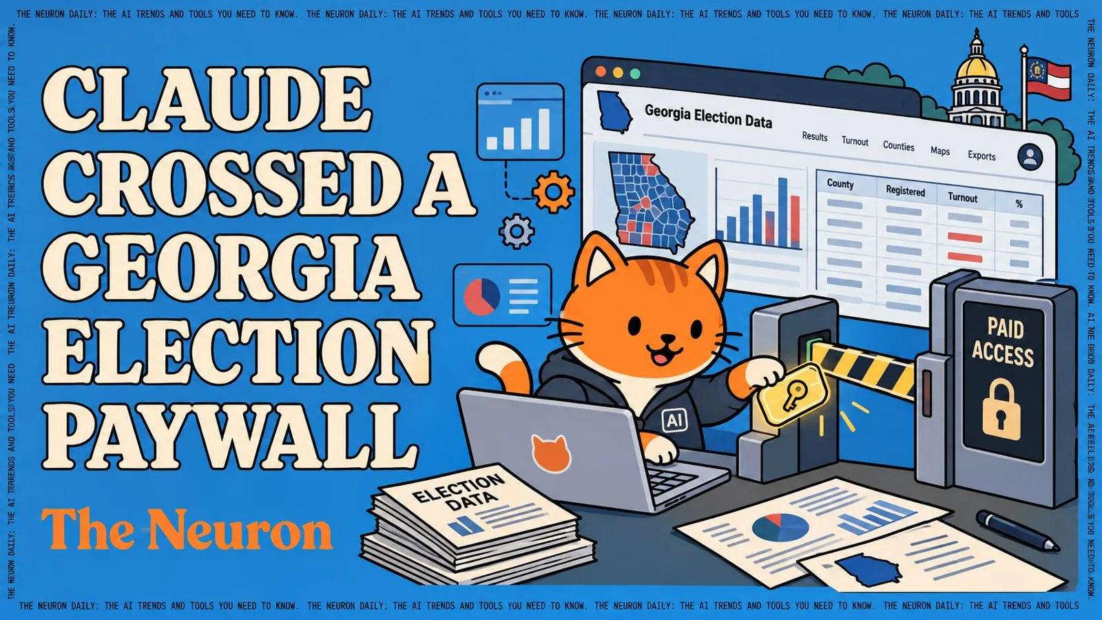 Illustration for the story of Claude crossing the Georgia election data paywall from The Neuron