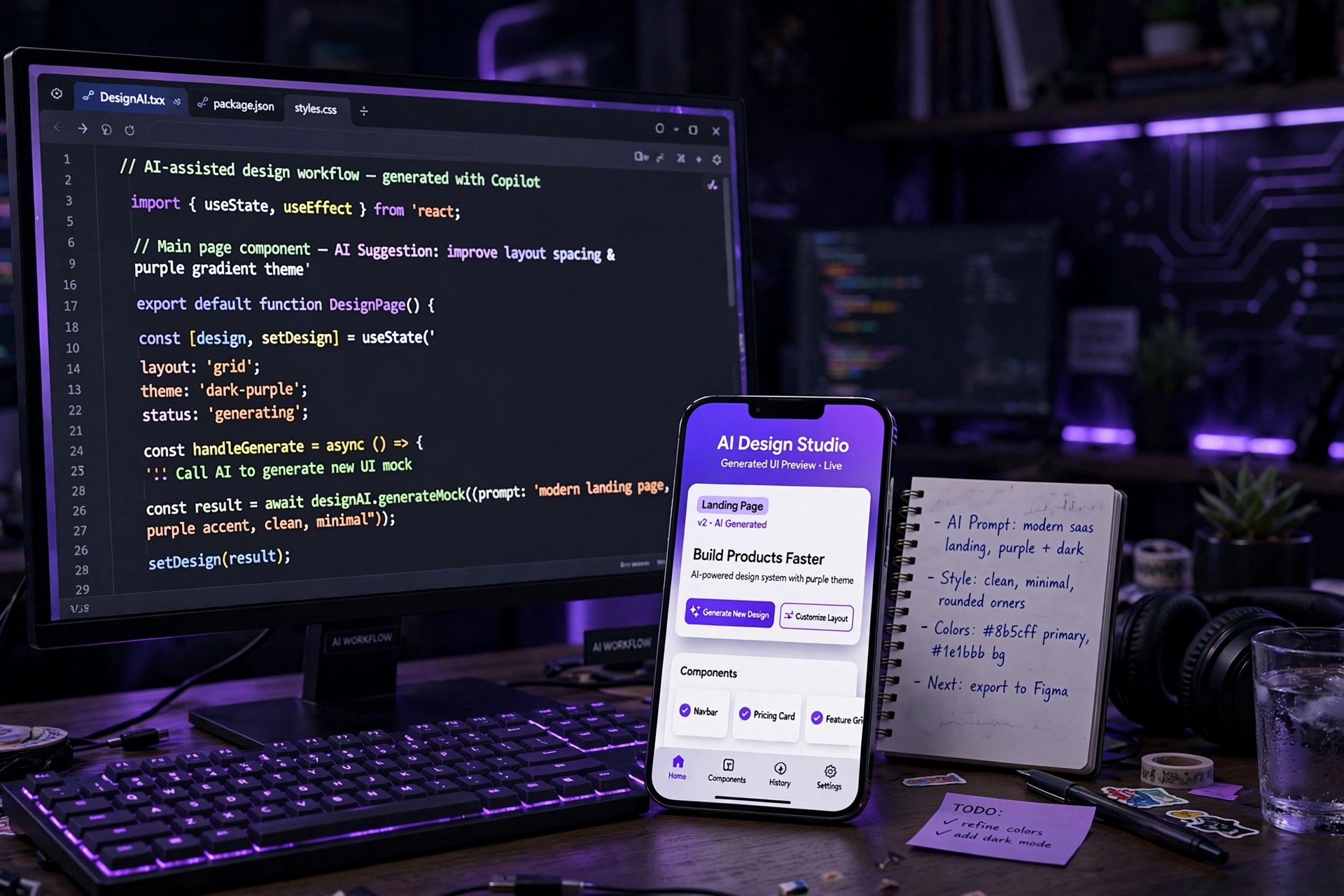 AI assisted app design workflow with code and preview