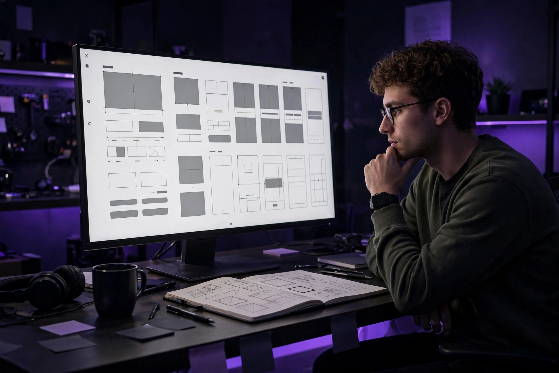 Designer reviewing app interface for quality
