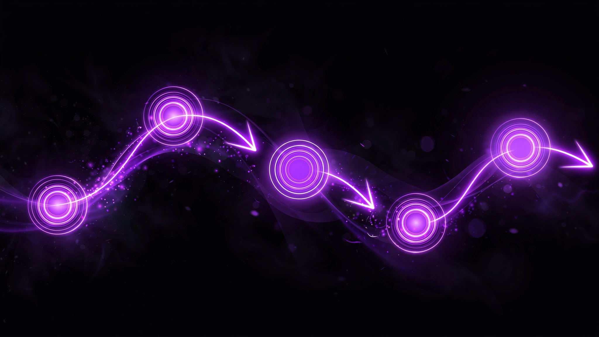 Glowing purple customer journey path with nodes on dark background