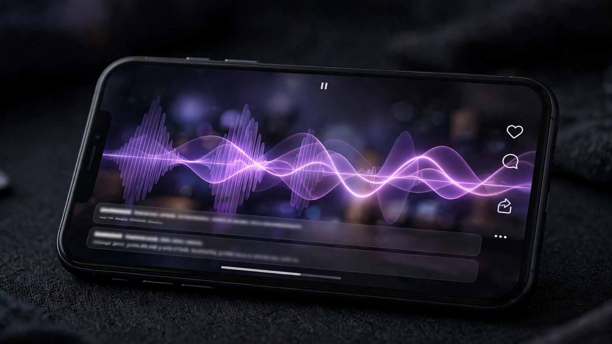 Smartphone playing a reel with sound wave overlay