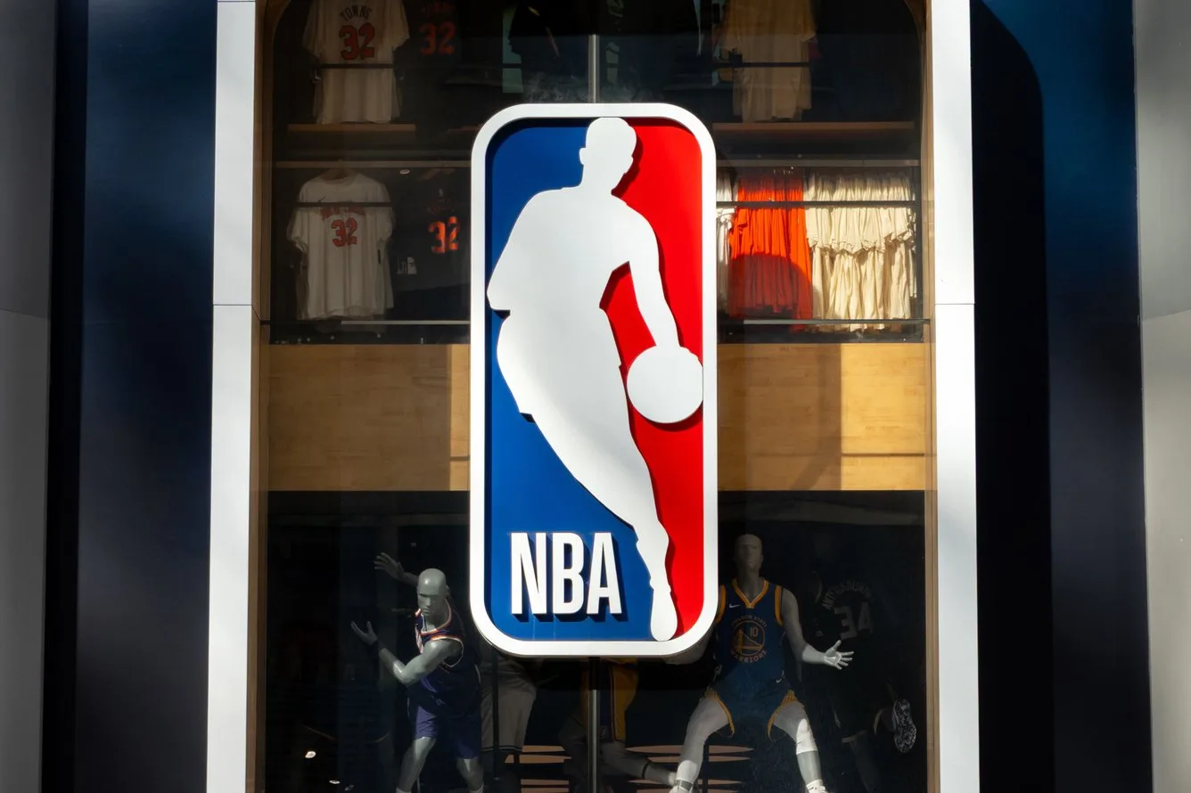NBA logo signage on the exterior of a building photographed for Morning Brew
