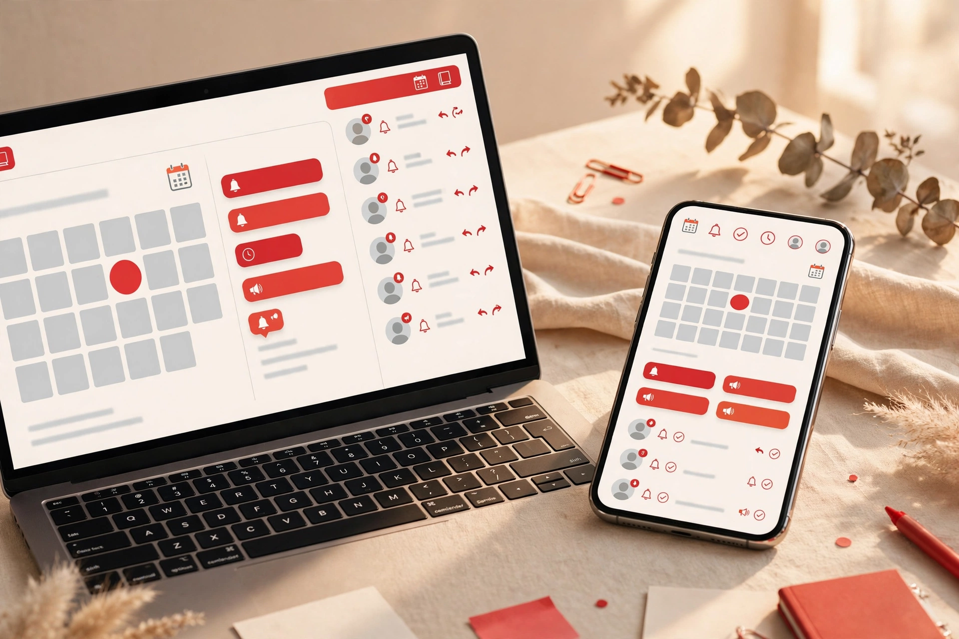 Bright calendar and contacts view with follow up reminders after a live event