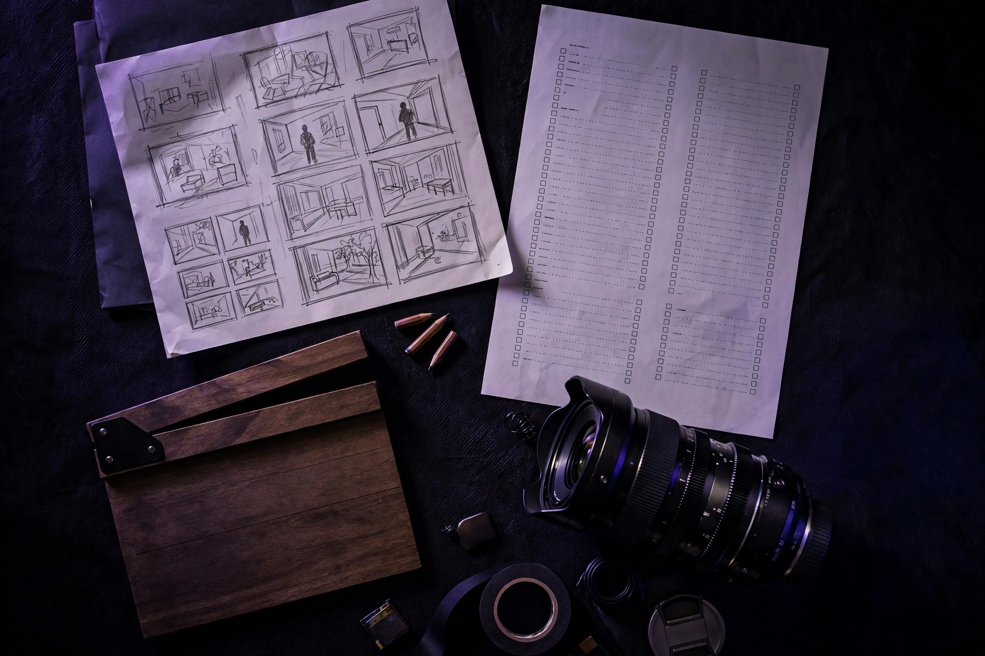 Music video planning essentials: storyboard, shot list, lens and clapperboard