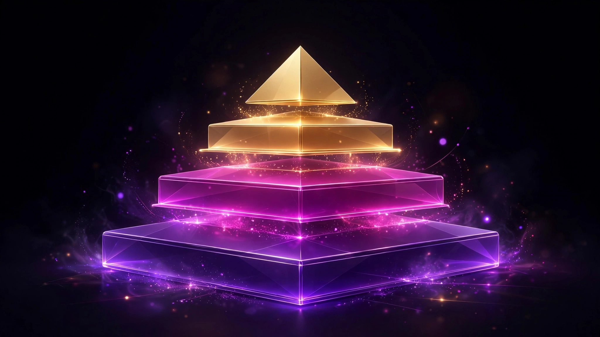 Tiered pyramid visualization in purple and gold