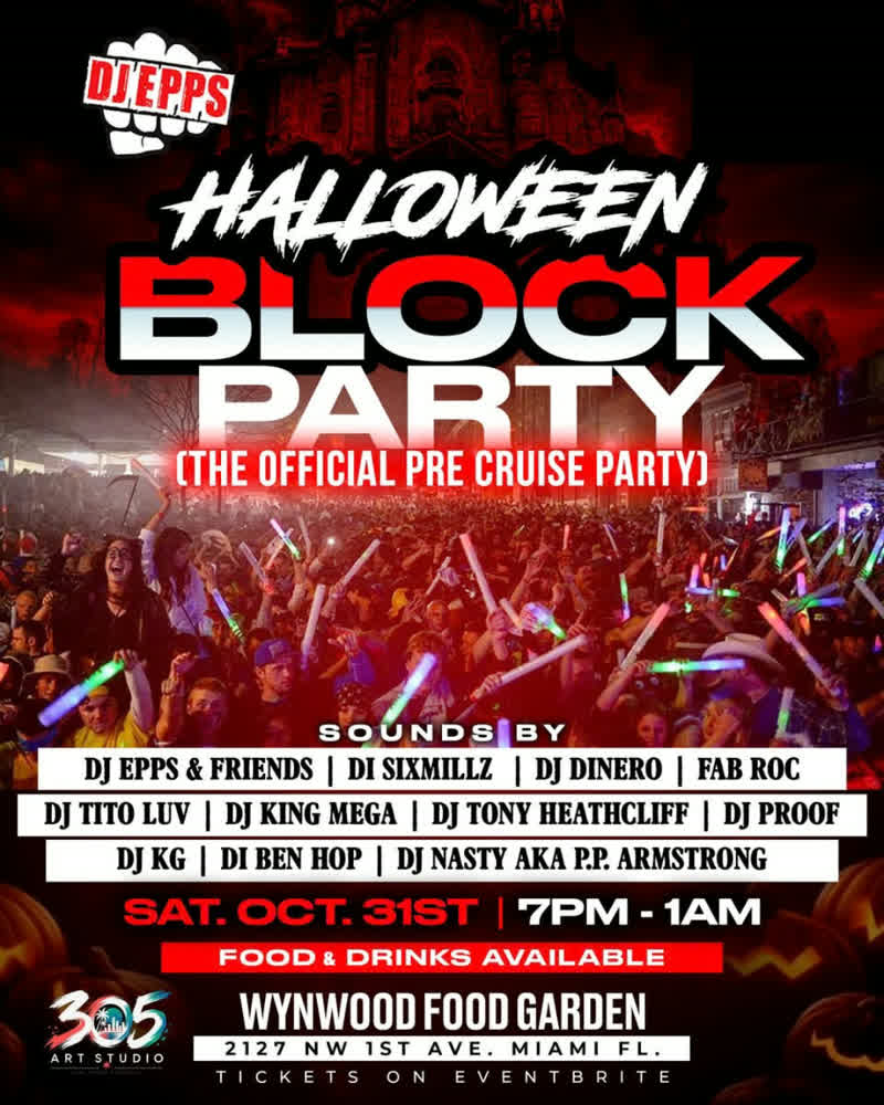 DJ Epps Halloween Block Party flyer, Wynwood Food Garden Miami