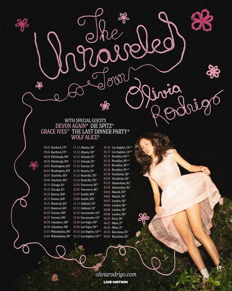 Olivia Rodrigo The Unraveled Tour poster