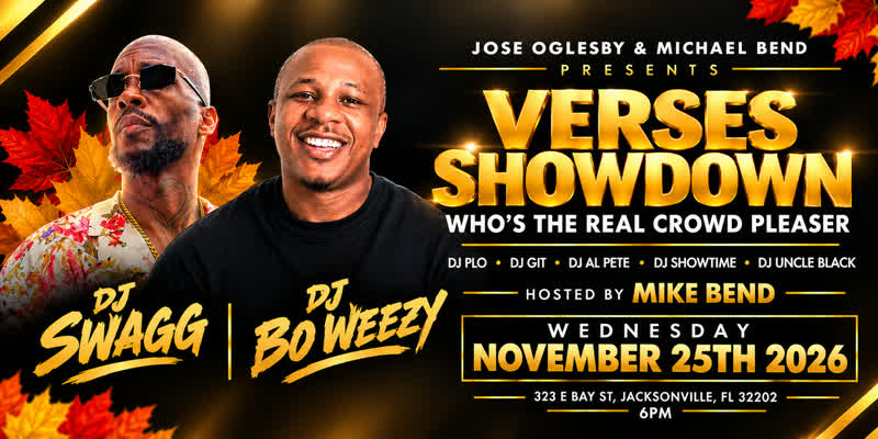 Verses Showdown DJ battle flyer with DJ Swagg and DJ Bo Weezy, Decca Live, Jacksonville