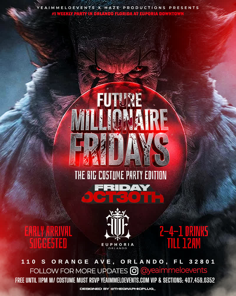 Halloween Costume Party Future Millionaire Fridays event flyer
