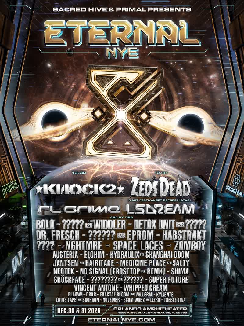 Eternal NYE flyer, Orlando Amphitheater Orlando
