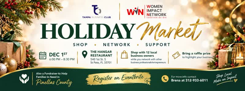 Holiday Market Networking Mixer flyer, The Hangar Restaurant and Flight Lounge St. Petersburg