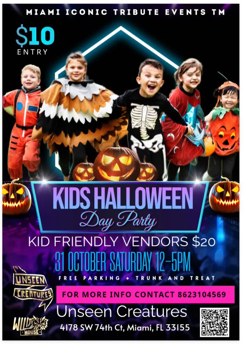 Halloween Kids Costume Contest and Party flyer, Unseen Creatures Brewing and Blending Miami