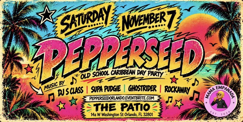 Pepperseed Caribbean day party flyer, The Patio Orlando