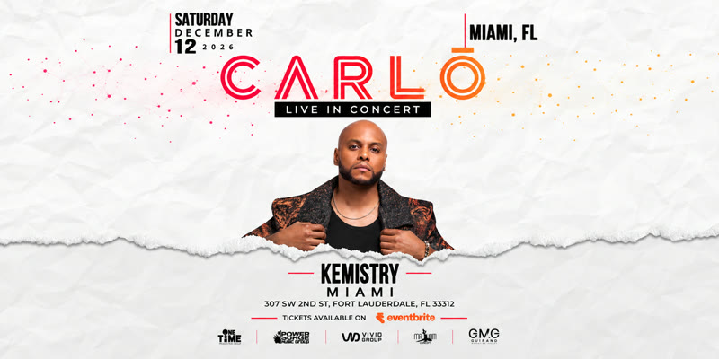 Carlo Vieux live in concert flyer for Saturday December 12 at Kemistry in Fort Lauderdale