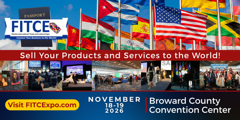 FITCE 2026 flyer for November 18 to 19 at Broward County Convention Center in Fort Lauderdale