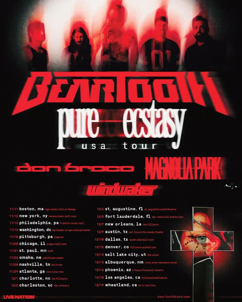 Beartooth Pure Ecstasy tour poster, FTL War Memorial Fort Lauderdale