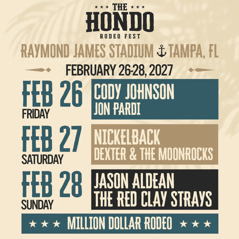The Hondo Rodeo Fest flyer for February 26 to 28 at Raymond James Stadium in Tampa