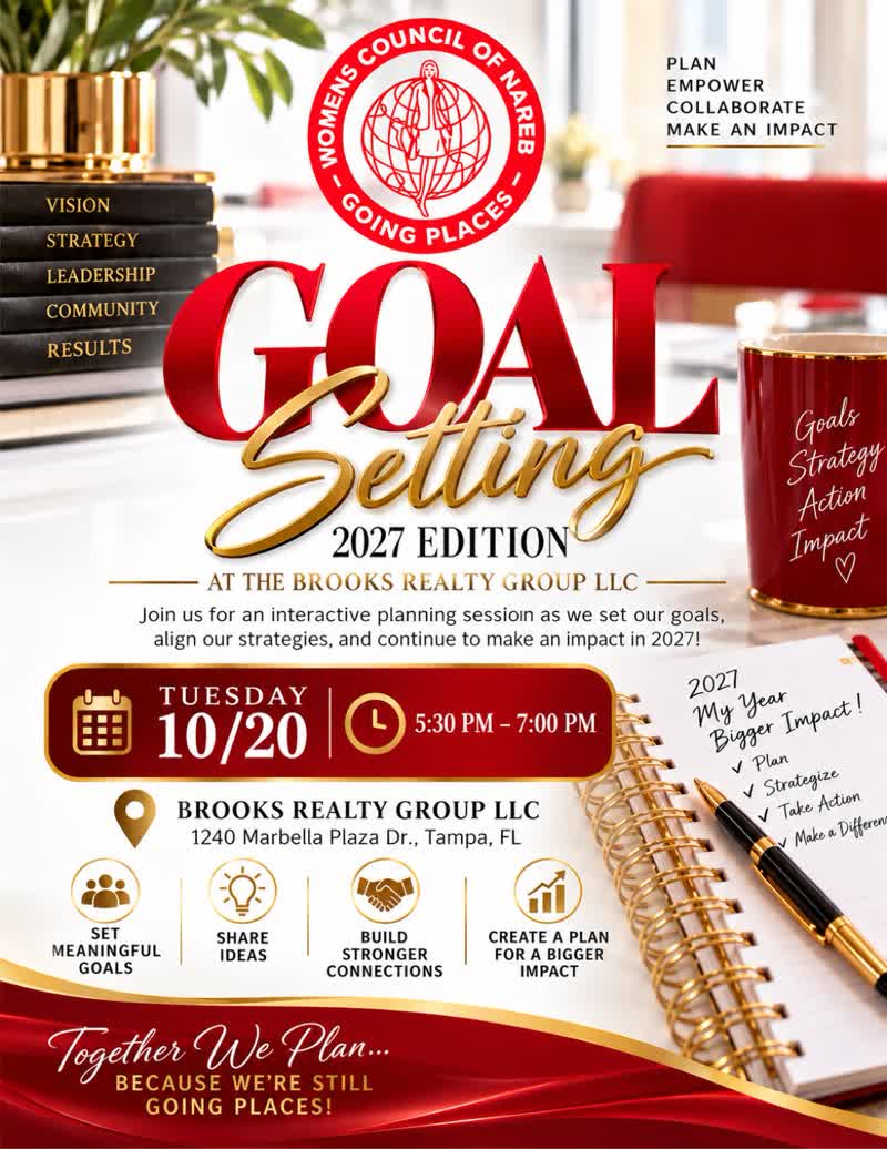 Womens Council of NAREB Goal Setting 2027 Edition flyer for a goal planning session at Brooks Realty Group in Tampa