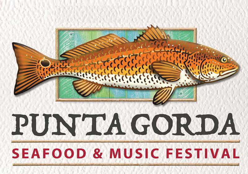 Punta Gorda Seafood and Music Festival key art with a redfish at Laishley Park in Punta Gorda