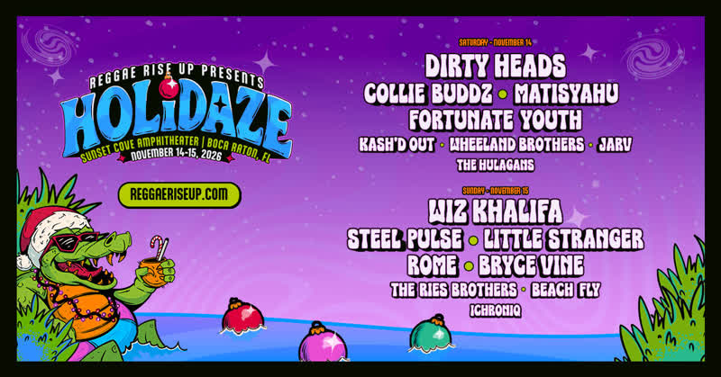 Holidaze Fest Florida 2026 lineup poster for Sunset Cove Amphitheater in Boca Raton