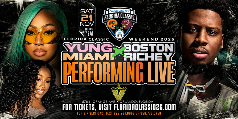 Yung Miami and Boston Richey Live Florida Classic Weekend flyer, The Vanguard Orlando