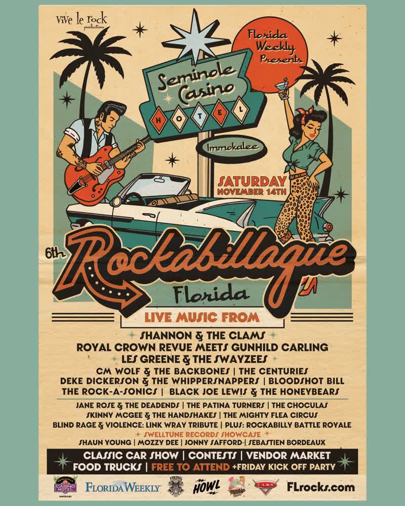Rockabillaque Florida festival poster, Seminole Casino Hotel Immokalee