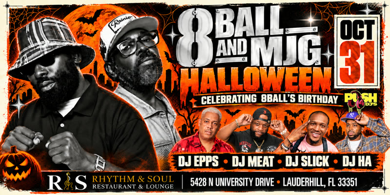 8Ball and MJG Halloween flyer, Rhythm and Soul Restaurant and Lounge, Lauderhill