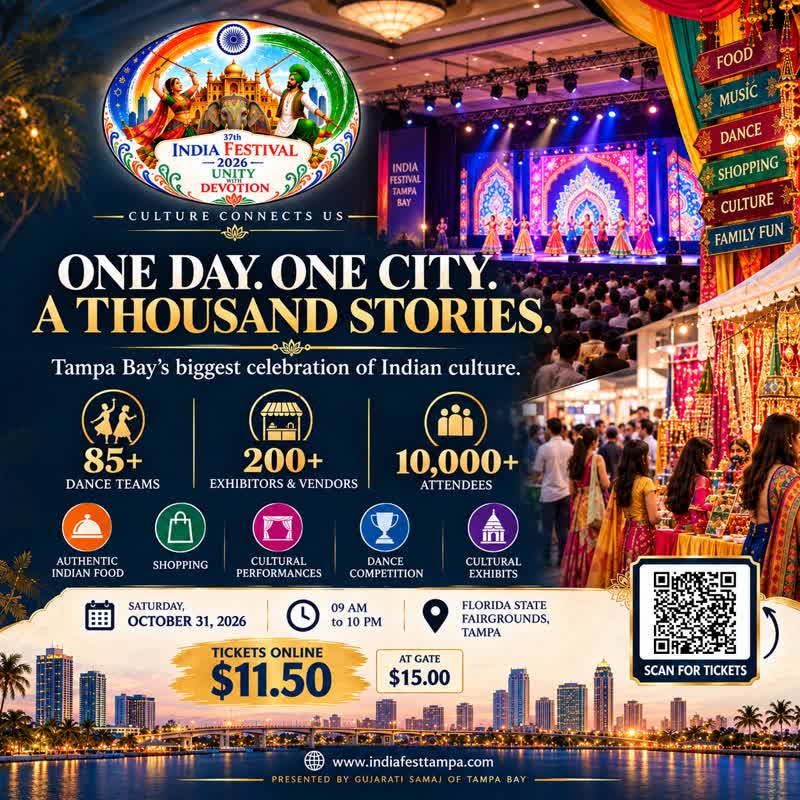 37th Annual India Festival Tampa Bay flyer, Saturday October 31 at Florida State Fairgrounds Tampa