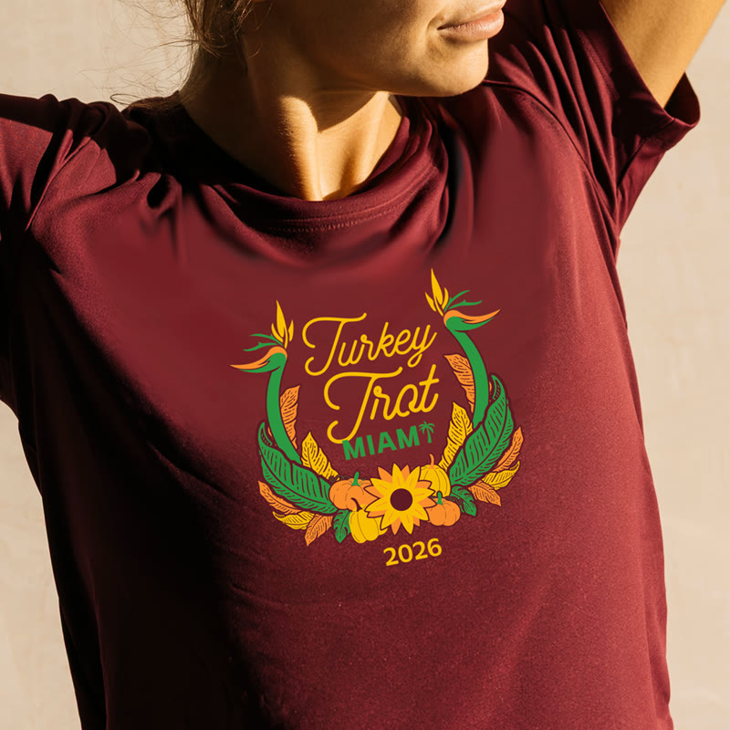Life Time Turkey Trot Miami 2026 shirt and medal reveal graphic, Tropical Park Miami