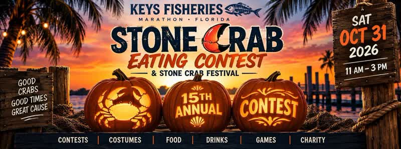 15th Annual Stone Crab Eating Contest flyer, Keys Fisheries, Marathon