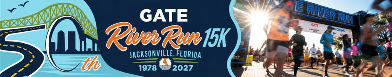 Gate River Run 50th running official race banner, Riverfront Plaza Jacksonville