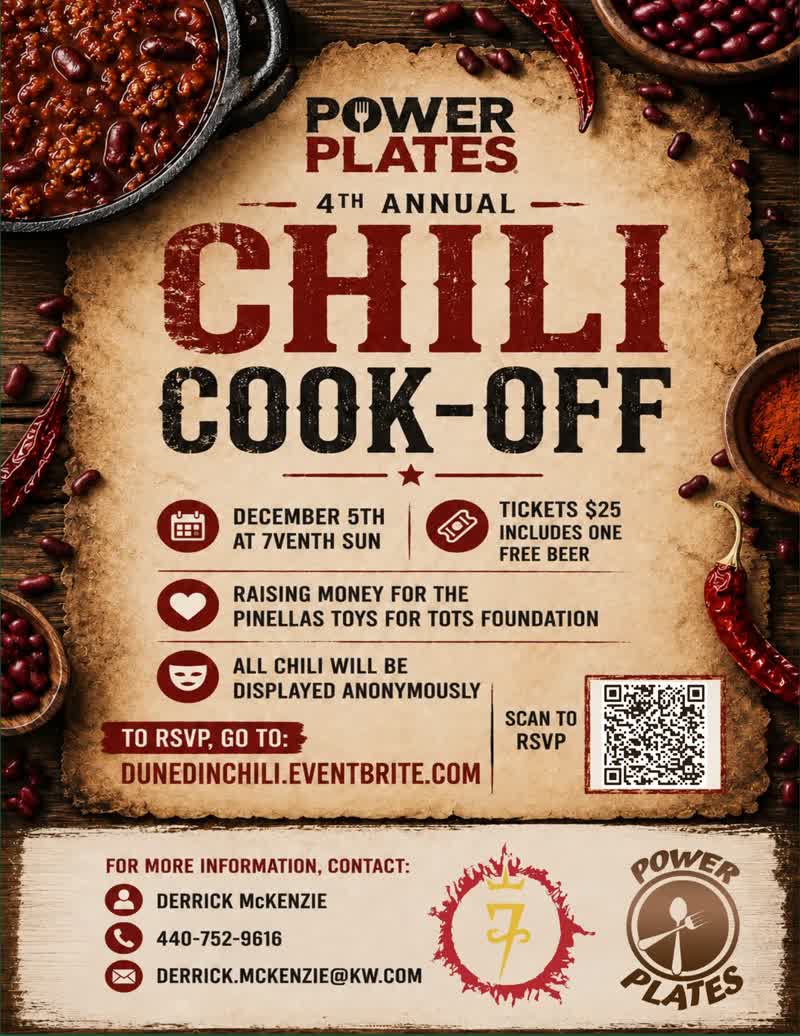4th Annual Chili Cook Off flyer, Power Plates, Dunedin