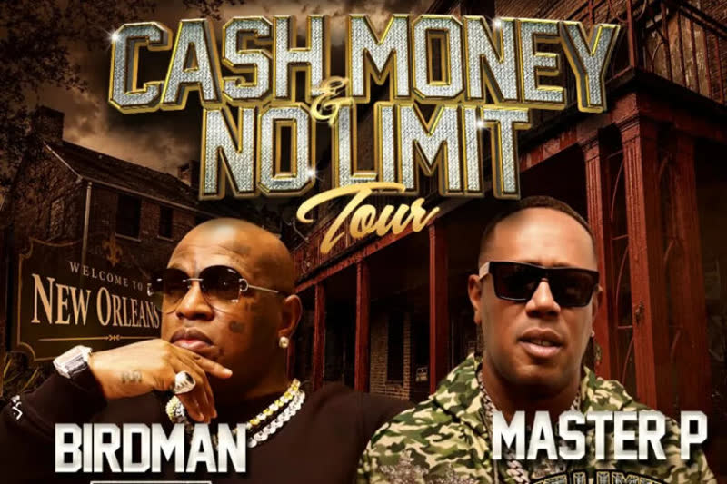 Cash Money and No Limit Tour lineup graphic with Master P Birdman Juvenile