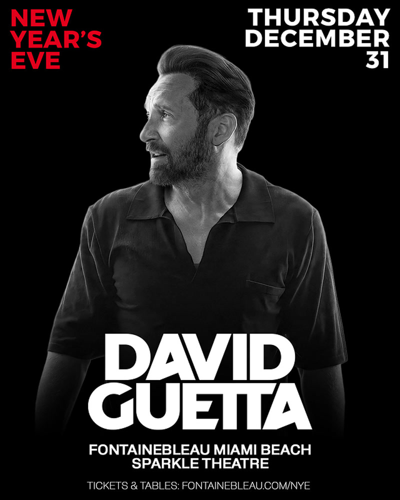 David Guetta New Years Eve flyer, Sparkle Theatre at Fontainebleau Miami Beach