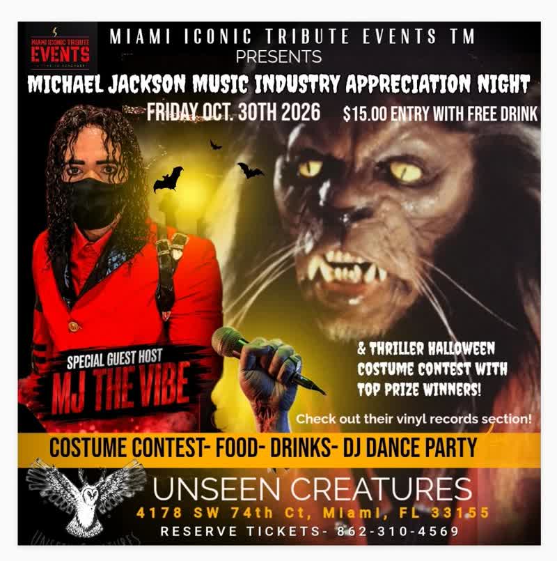 Michael Jacksons Thriller Halloween Contest flyer, Miami